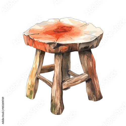 Rustic Wooden Stool with Unique Grain and Natural Coloration