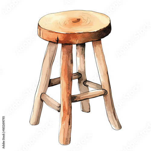 Rustic Wooden Stool with Visible Tree Rings and Three Angled Legs