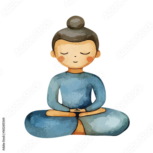 Serene Watercolor Child in Lotus Meditation Pose