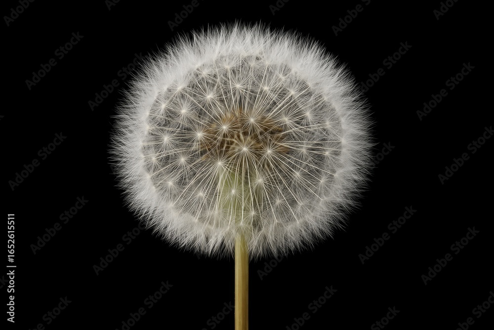 Fototapeta premium Close-up of a dandelion seed head on a black background