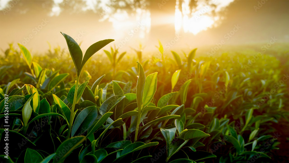 Fototapeta premium wet green grass and sun glowing