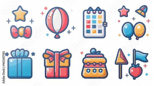 Colorful Celebration Icons for Events and Festivities Designs