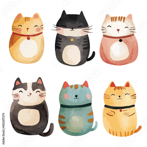 Six Adorable Cartoon Cats in Vibrant Colors