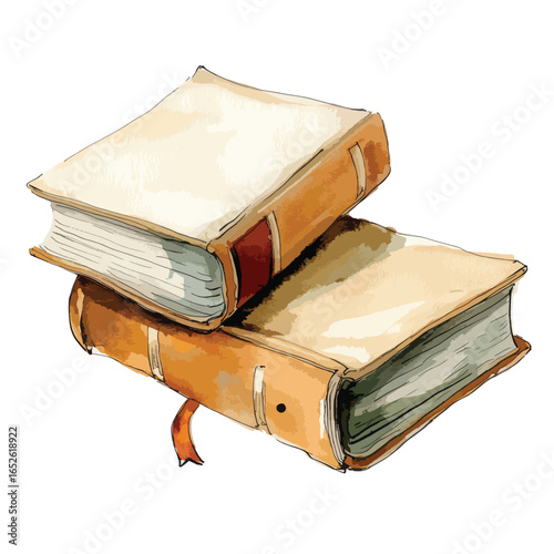 Stacked Vintage Books in Artistic Watercolor Style