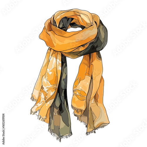 Stylish Autumnal Orange and Olive Green Fringed Scarf