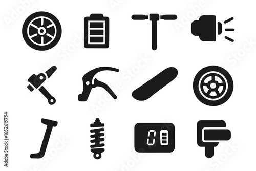 Eco lever vector parts scooter icon suspension battery footboard kickstand folding throttle