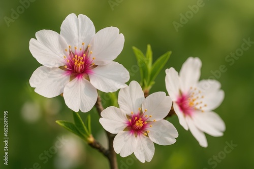 Close-up view of almond tree blossoms against a blurred background