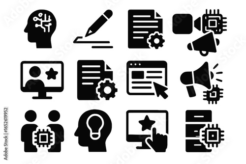 Publishing ai revision feedback review icon promotion archiving writing vector icons brainstorming