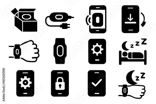 Settings ready to tracker unboxing run icon phone vector confirmation sleep pairing