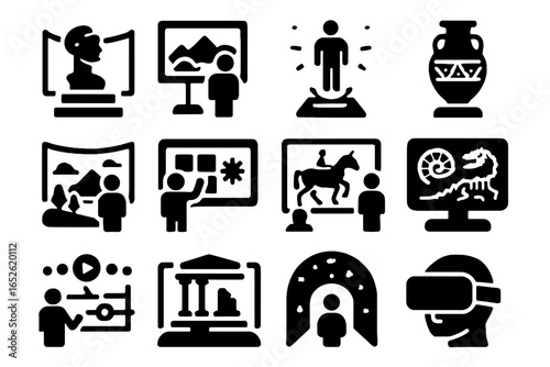 Vector icon holographic virtual vr digital museum immersive tunnel multimedia timeline ruin