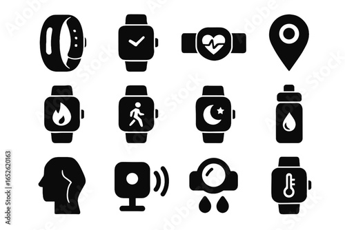 Virtual icon smart posture calorie temperature icons sensor step monitor vector detector
