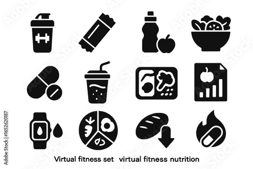 Balanced shake counter icon vector salad box protein icons carb virtual fitness