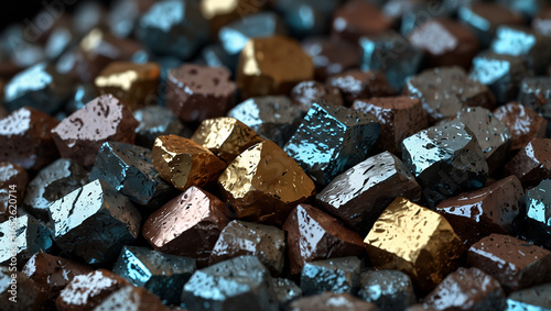 Generative Art of Rare Earth Element Piles – Futuristic Metallic Minerals with Reflective Textures and Crystalline Structures