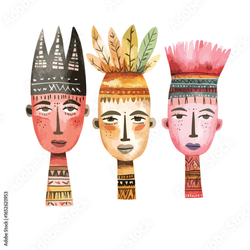Three Colorful TribalInspired Portraits with Unique Headwear