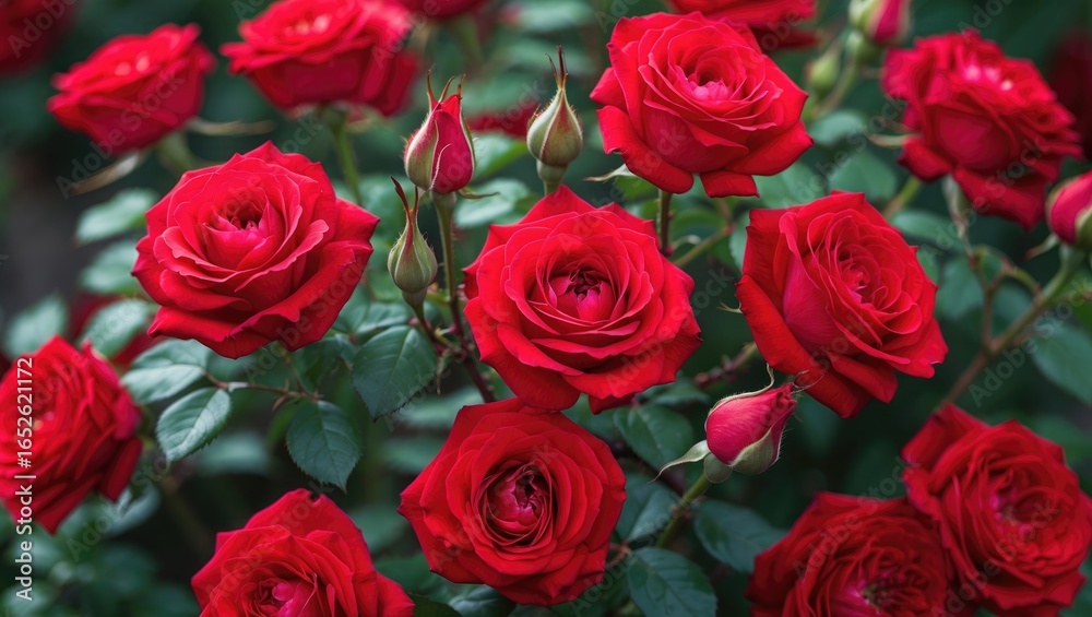 Obraz premium Close-up shot of vivid scarlet roses in bloom