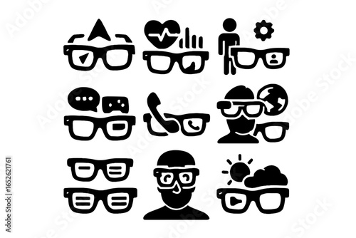 Smart gaming glasses updates icon alerts facial weather virtual recognition work vector
