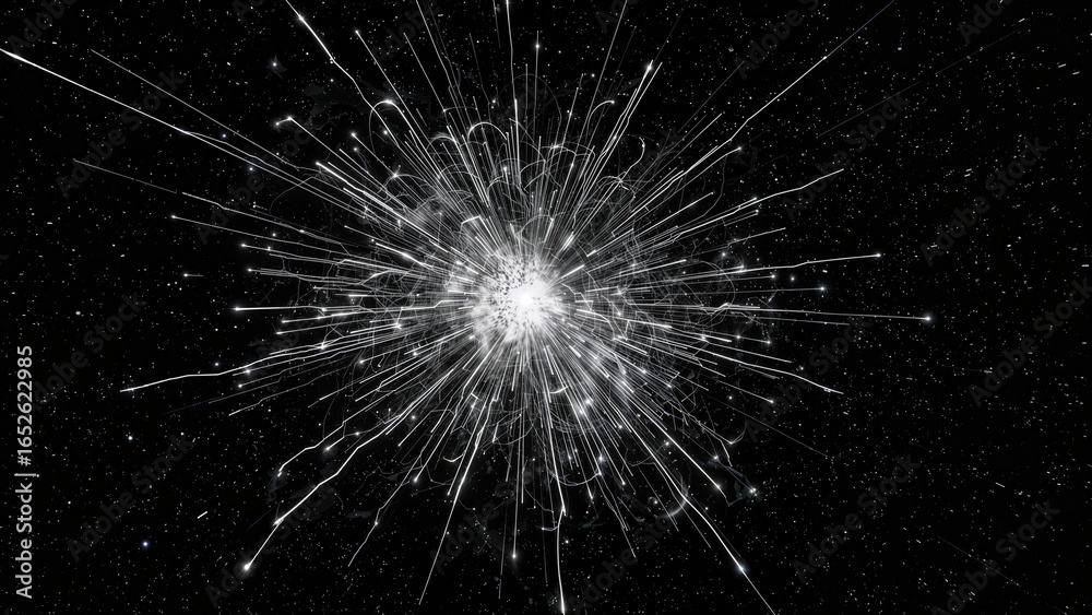 Obraz premium Monochrome 3D visualization of a glowing detonation in the cosmos