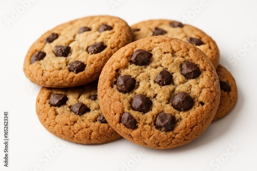 Sweet cookies featuring chocolate bits against a white background
