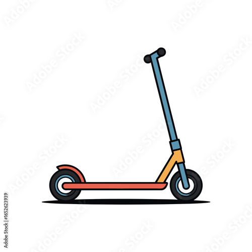 Colorful kick scooter with blue handlebars and orange deck transport personal mobility