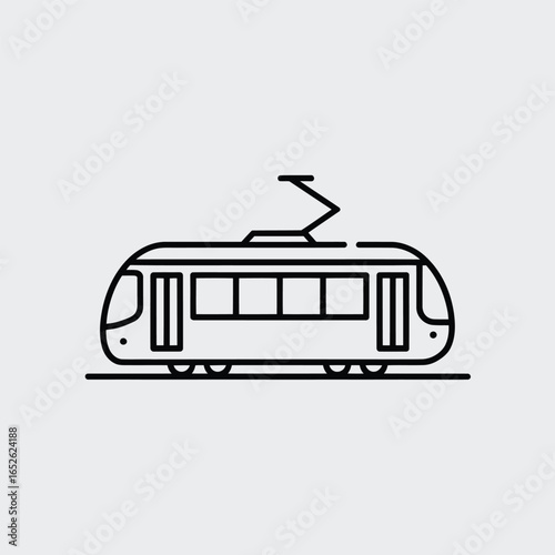Black outline icon of a modern tram on a white background streetcar public transport