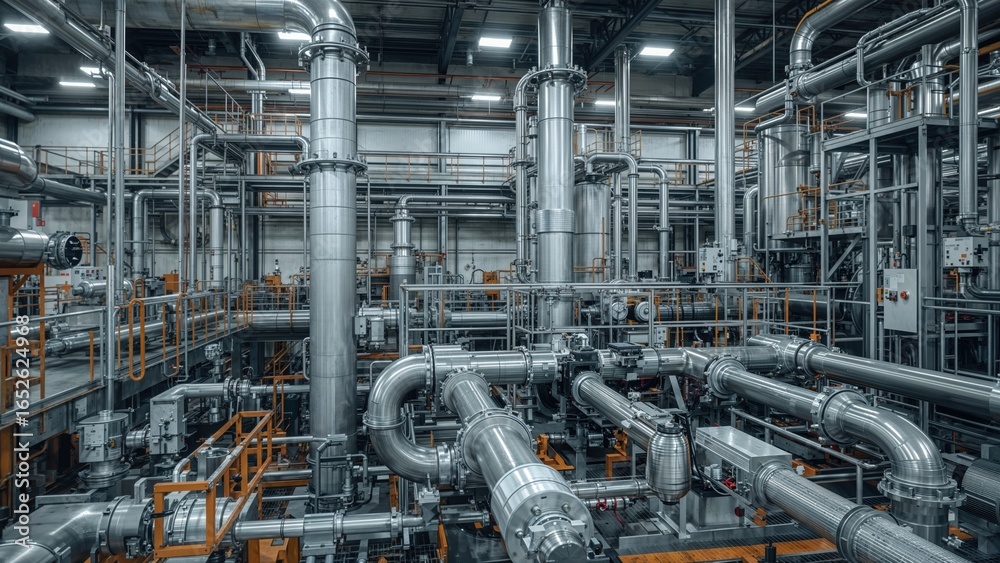 Fototapeta premium Technical Industrial Engineer managing and operating oil and gas refinery systems with expertise in Industry 4.0, smart manufacturing, and IoT integration