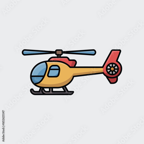 Yellow cartoon helicopter with red and blue accents on a white background aviation
