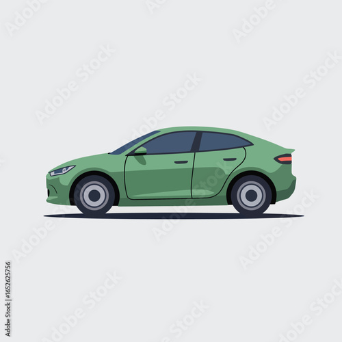 Green sedan car with tinted windows on a white background automobile vehicle