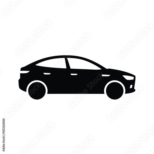 Black silhouette icon of a modern sedan car on a white background automobile vehicle