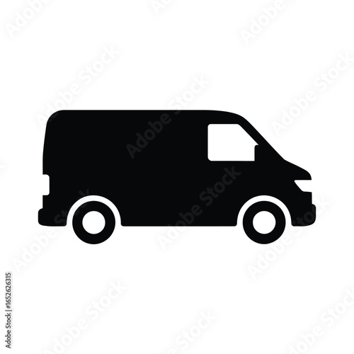 Black silhouette icon of a van on a white background transport vehicle