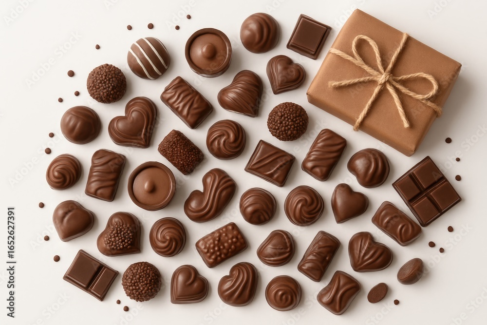 Fototapeta premium Sweet treats featuring chocolate candies displayed against a clean white surface