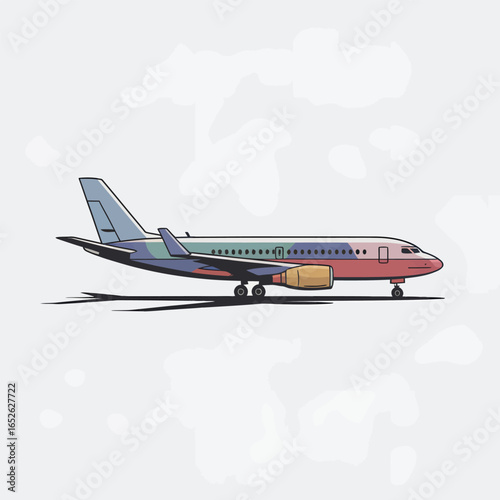 Colorful cartoon airplane with shadow on a light gray background aircraft airliner