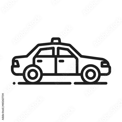 Black line art taxi cab with roof light on white background vehicle transport