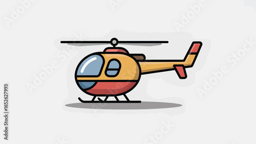 Yellow and Red Helicopter with Shadow on White Background aircraft rotorcraft