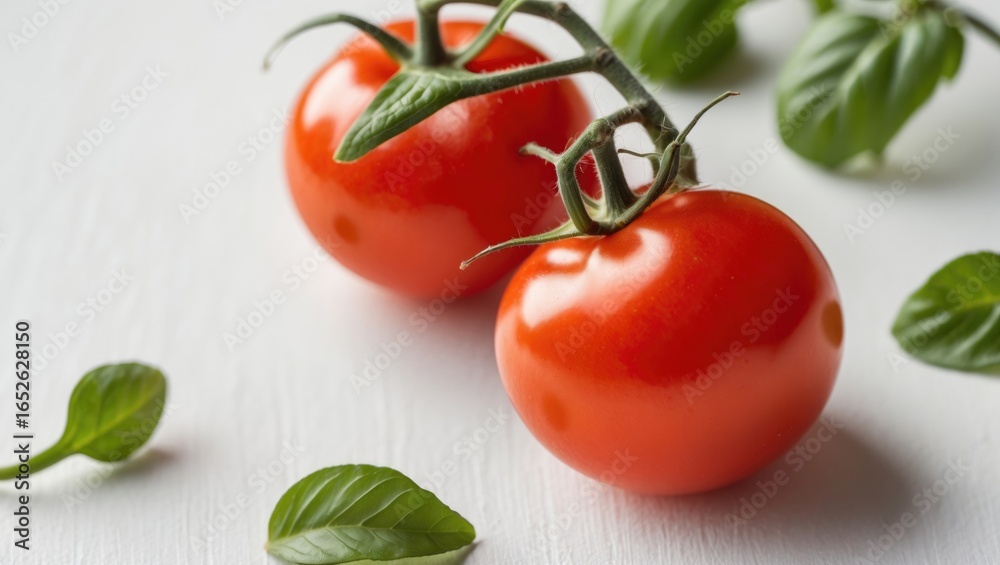 Fototapeta premium Close-up shot of a tiny red cherry tomato on a white background