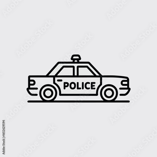 Outline icon of a police car with a light bar and text law enforcement vehicle