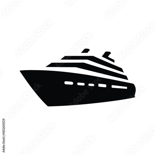 Black silhouette of a large luxury cruise ship with multiple decks boat vessel