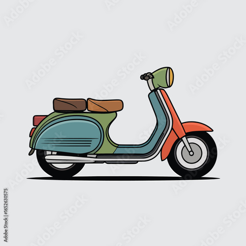 Colorful illustration of a vintage scooter with a retro design vehicle