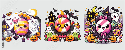Vector art of cute halloween candy isolated on white background