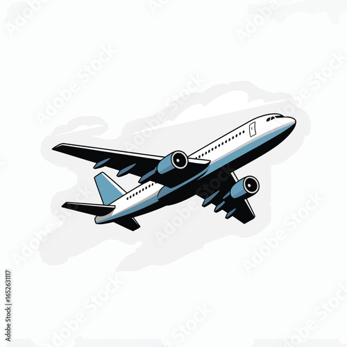 Stylized illustration of a commercial airplane ascending into the sky aircraft aviation