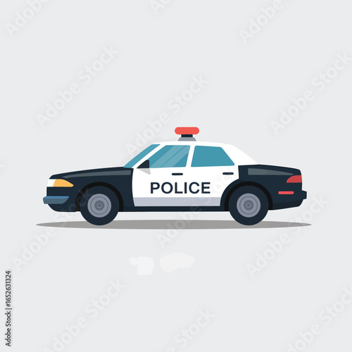 Flat design illustration of a black and white police car law enforcement vehicle