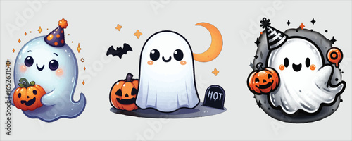 Vector art of cute halloween ghost with pumpkin