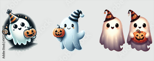 Vector art of cute halloween ghost with pumpkin
