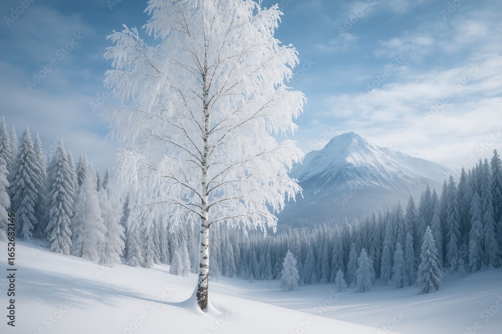 Obraz premium White snow-inspired birch appearance