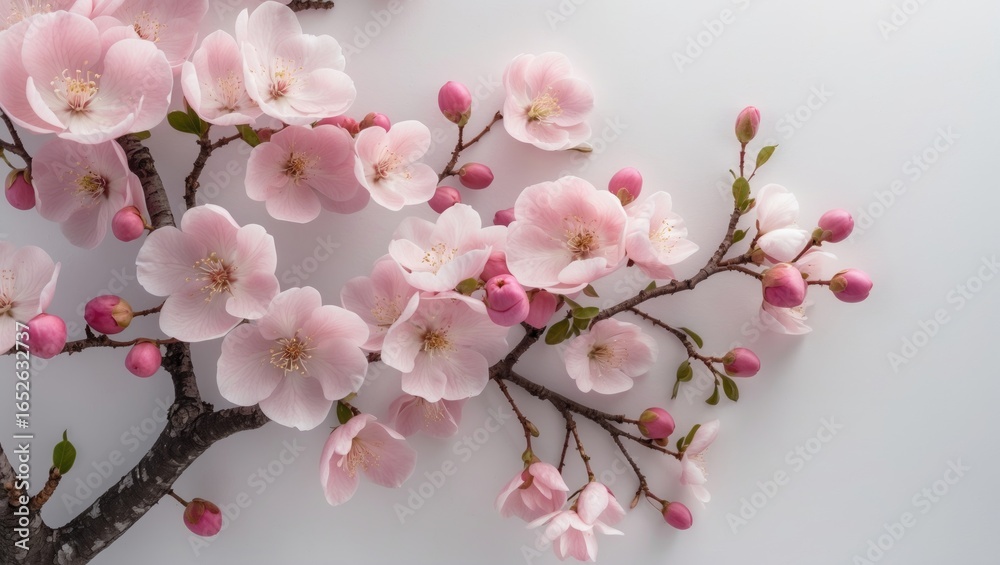 Fototapeta premium White background showcasing blooming wild plum tree flowers