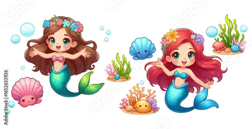 Vector art of cute mermaid isolated on white background