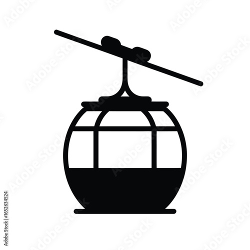 Black silhouette icon of a gondola cable car on a white background ski lift transportation