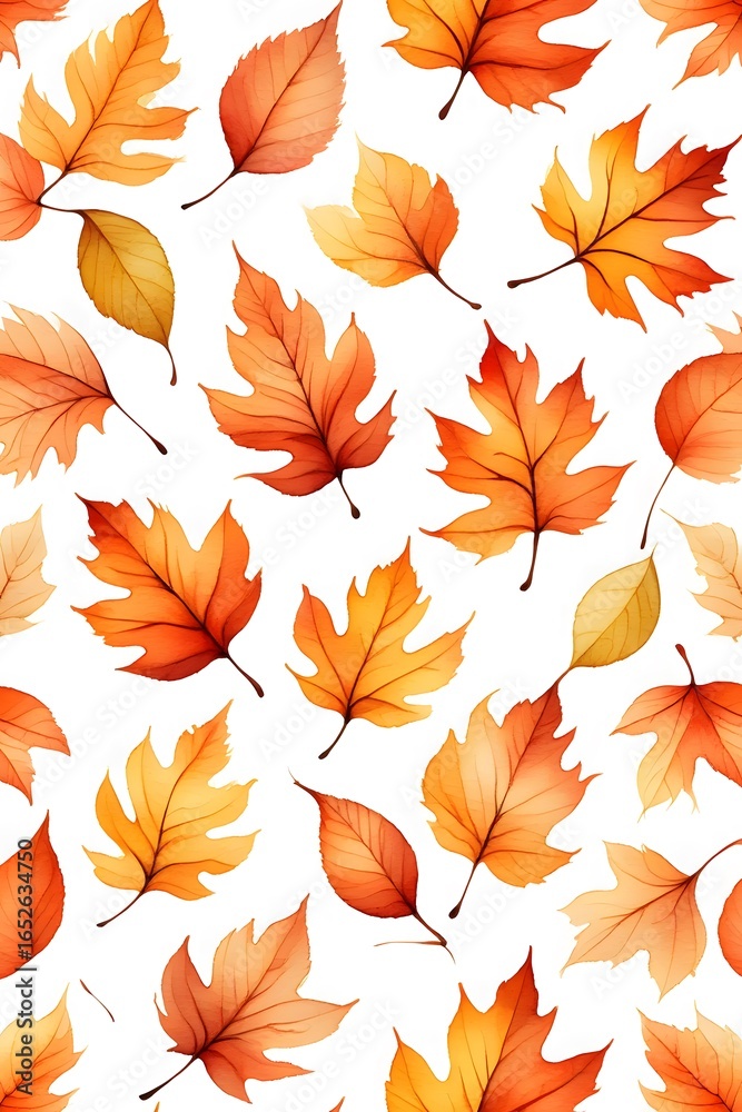 Fototapeta premium Autumn leaves pattern background in watercolor style.