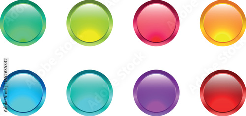 Empty colorful button set, glossy circle UI buttons in red, green, yellow, blue for web and app interface design