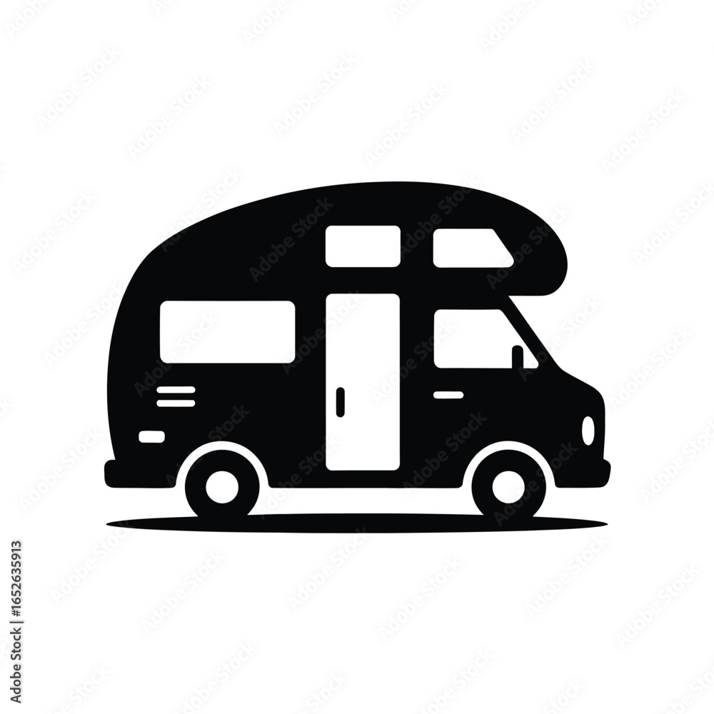 Obraz premium Black silhouette icon of a recreational vehicle camper van motorhome travel