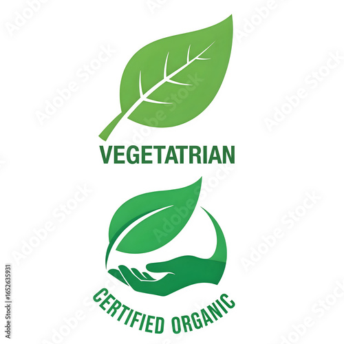 Stunning vegetarian and certified organic logos featuring vibrant green leaves and caring hands, perfect for promoting healthy, natural food products and sustainable brands worldwide.